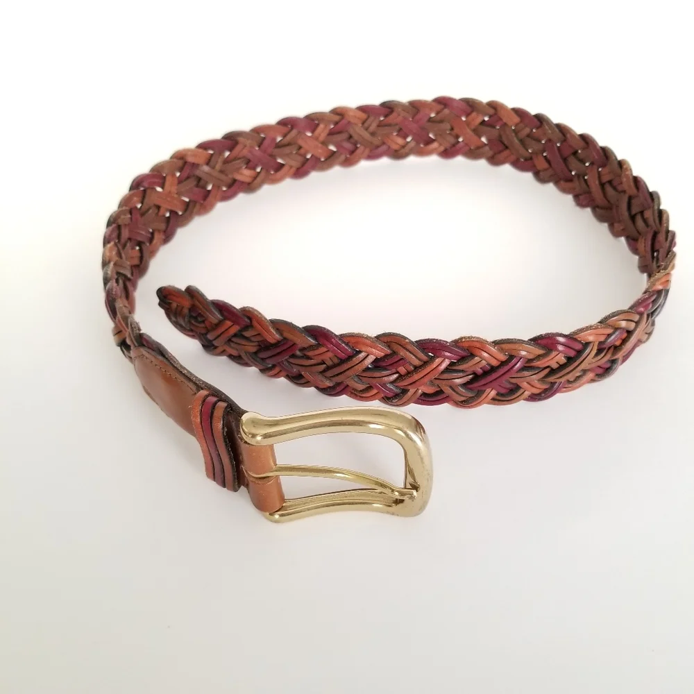 Lands End Braided Leather Belt Sz 26 (fits up to 28